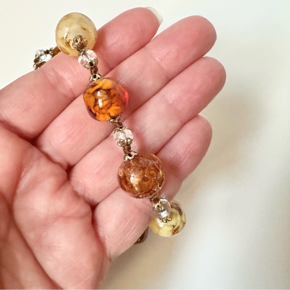 Murano Like Glass Beaded Necklace Amber Yellow Clear Beads - 19 inches - Picture 4 of 7